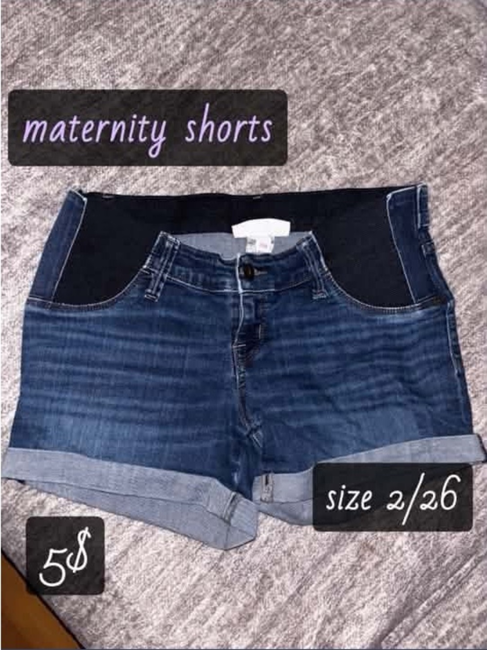 Maternity Dark Blue Denim Jean Shorts